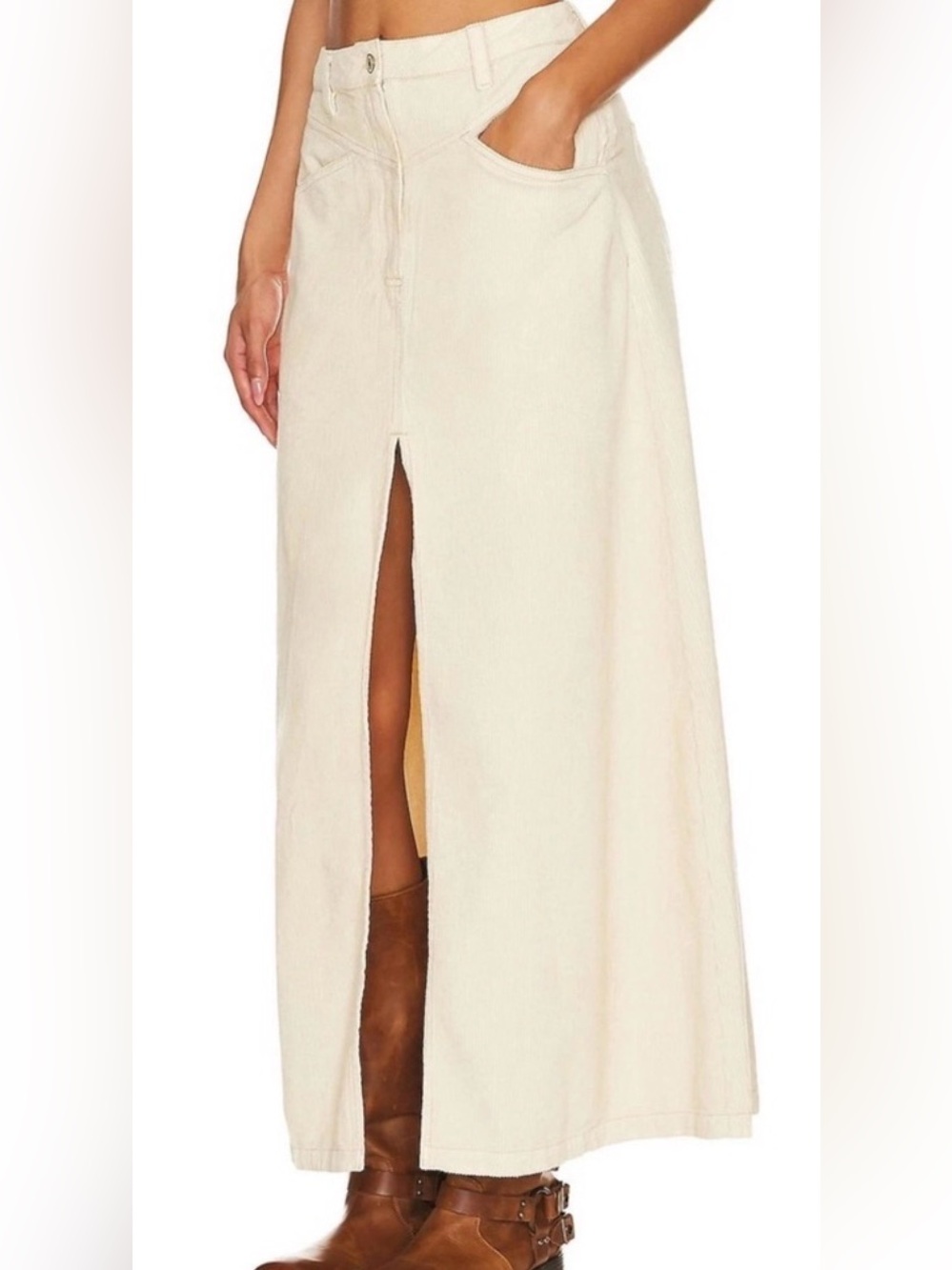 We The Free Cream Corduroy A-Line Skirt